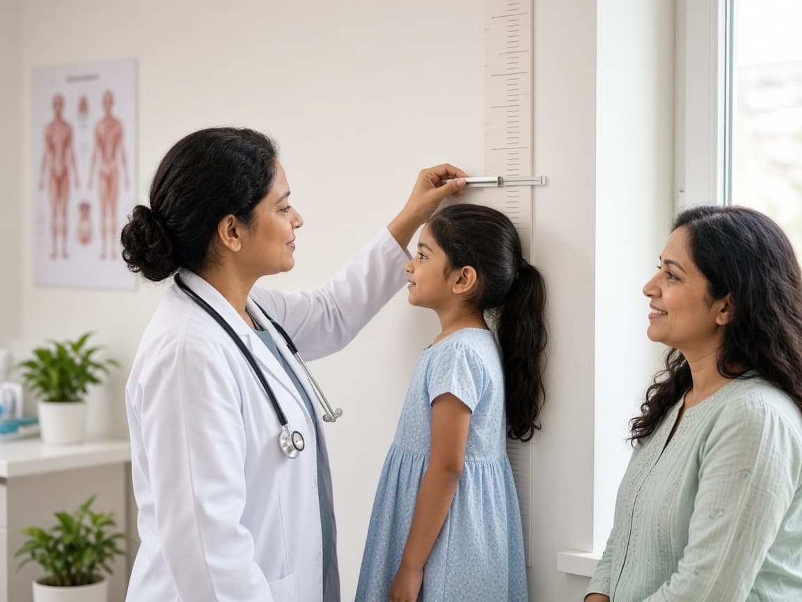 Child growth monitoring during well visit at Dr. Lavanya Kids Care, Hyderabad